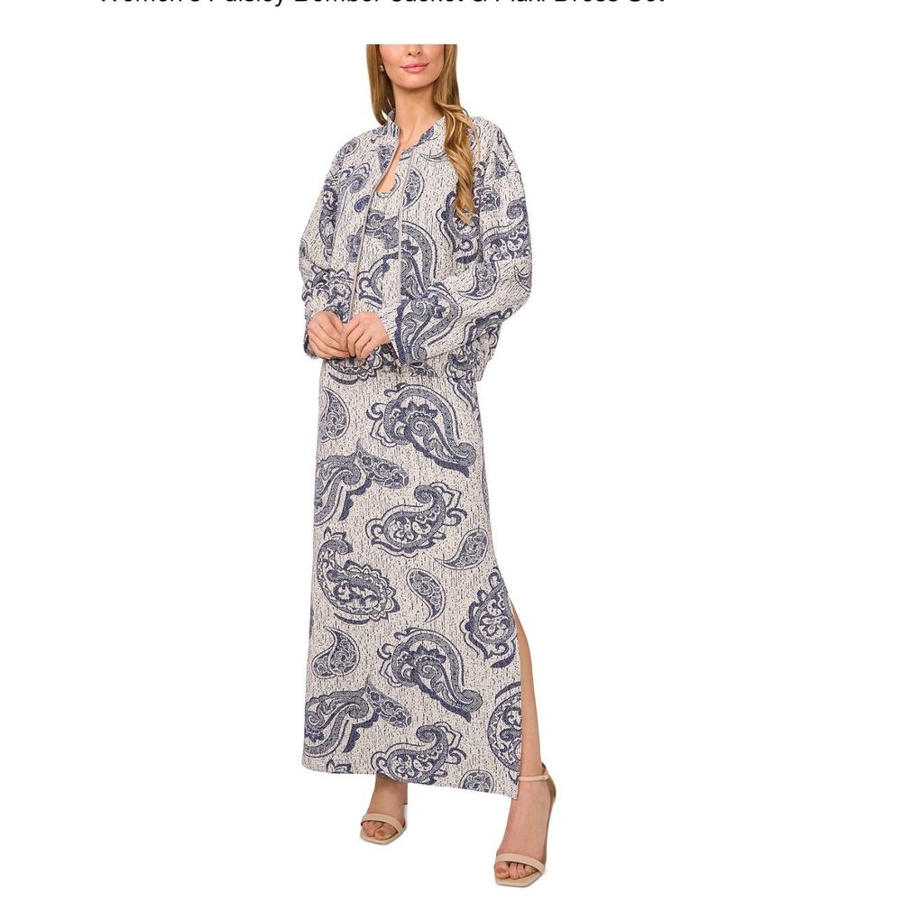 1.State Women Paisley Bomber Jacket & Maxi Dress Set
